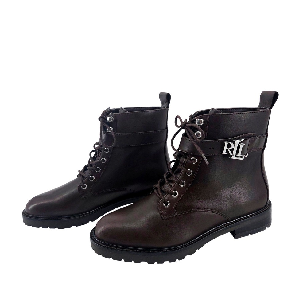 Ralph‎ Lauren Eldridge Dark Brown Leather Lace Up Buckle Ankle Boots Women's 6
